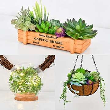 Airbin Artificial Succulent Plants Fake Decorations Pack of 17 Fake Succulents, Large Quantity and Long Length Succulent Craft Suitable for Different Locations in Home and Office