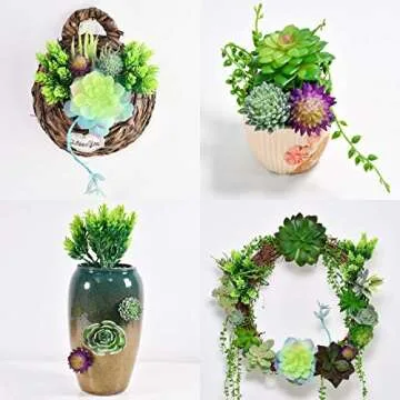 Airbin Artificial Succulent Plants Fake Decorations Pack of 17 Fake Succulents, Large Quantity and Long Length Succulent Craft Suitable for Different Locations in Home and Office