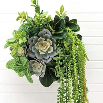 Airbin Artificial Succulent Plants Fake Decorations Pack of 17 Fake Succulents, Large Quantity and Long Length Succulent Craft Suitable for Different Locations in Home and Office