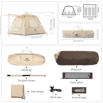 Naturehike Ango Automatic Camping Tent Easy Setup for 3