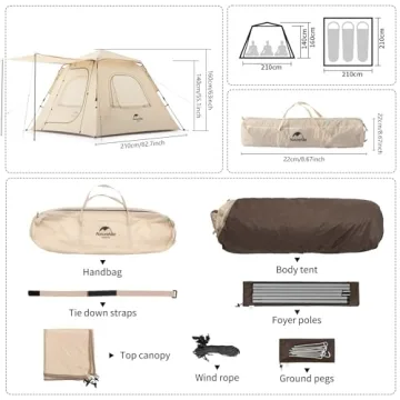 Naturehike Ango Automatic Camping Tent Easy Setup for 3
