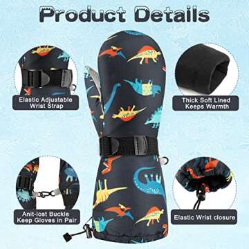 ONESING Kids Ski Mittens Winter Waterproof Kids Snow Gloves Toddler Snow Mittens Long Cuff Kids Ski ...