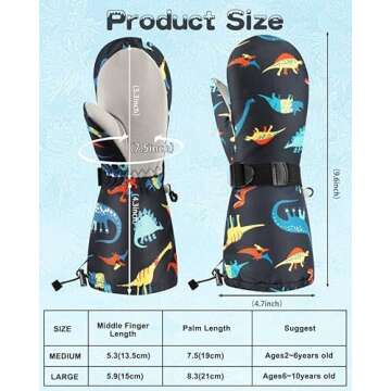 ONESING Kids Ski Mittens Winter Waterproof Kids Snow Gloves Toddler Snow Mittens Long Cuff Kids Ski Gloves for 2-6 Years Boys Girls