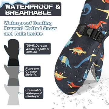 ONESING Kids Ski Mittens Winter Waterproof Kids Snow Gloves Toddler Snow Mittens Long Cuff Kids Ski Gloves for 2-6 Years Boys Girls