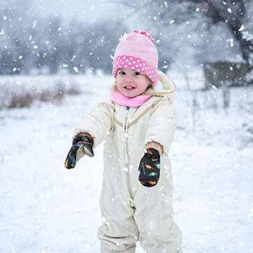 ONESING Kids Ski Mittens Winter Waterproof Kids Snow Gloves Toddler Snow Mittens Long Cuff Kids Ski Gloves for 2-6 Years Boys Girls