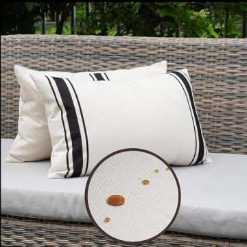 ONWAY Outdoor Pillow Covers Waterproof 12X20 Set of 2 Lumbar Throw Pillow Cover Beige and Black Stri...