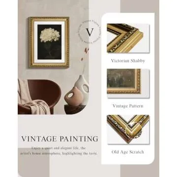 VIYYIEA Gold Framed Wall Art Canvas Print Home Decor Vintage Flower Art Aesthetic Room Decor White H...