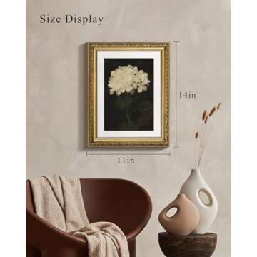VIYYIEA Gold Framed Wall Art Canvas Print Home Decor Vintage Flower Art Aesthetic Room Decor White Hydrangea Oil Painting Canvas Prints Bedroom Bathroom Wall Decor Kitchen Office Floral Art 11x14in