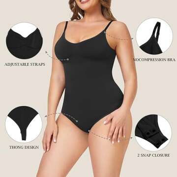 Rosytri Shapewear Bodysuit for Women Tummy Control Seamless Thong Body Shaper - Black S