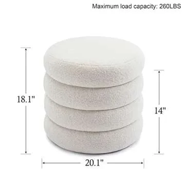 ONEVOG Sherpa Storage Ottoman, Foot Rest Stool Seat for Living Room, Off-White Vanity Foot Pouf, Tuf...