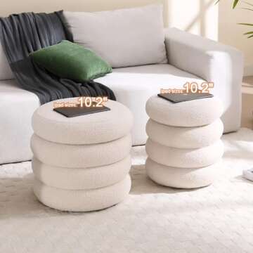 ONEVOG Sherpa Storage Ottoman, Foot Rest Stool Seat for Living Room, Off-White Vanity Foot Pouf, Tufted Footstool with Removable Lid for Dorm, Bedroom