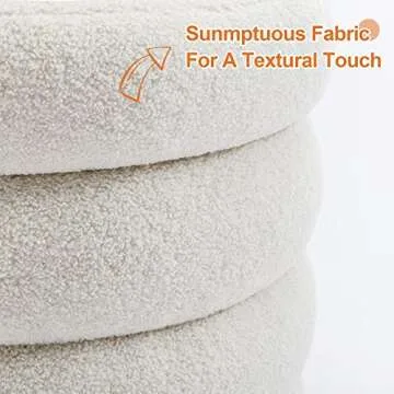 ONEVOG Sherpa Storage Ottoman, Foot Rest Stool Seat for Living Room, Off-White Vanity Foot Pouf, Tufted Footstool with Removable Lid for Dorm, Bedroom