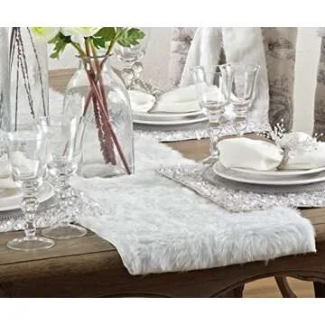 Fennco Styles Elegant White Faux Fur Table Runner 15" W X 72" L - Enhancing Dining and Special Occas...