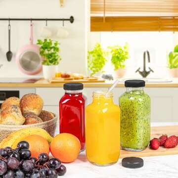 umud Juice Bottles with Lids, 16 Oz - Set of 20 - Clear Glass Jars with Caps - Reusable Empty Drink Containers for Juicing, Smoothies, Water, Milk, Kombucha Storage, Wellness Shots and More (20)
