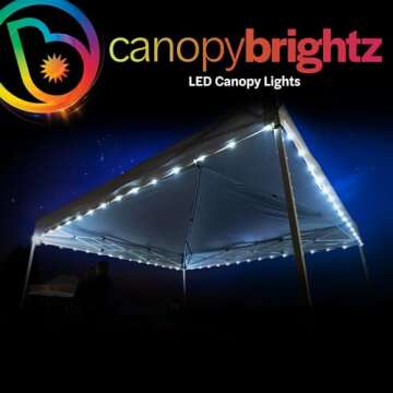 Brightz LED Canopy Lights, White - Outdoor Canopy Tent Lights for 10ft x 10ft Tents - Football Tailgate Essentials & Accessories - 40ft String Light
