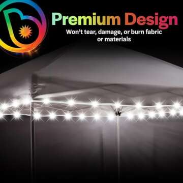 Brightz LED Canopy Lights, White - Outdoor Canopy Tent Lights for 10ft x 10ft Tents - Football Tailgate Essentials & Accessories - 40ft String Light