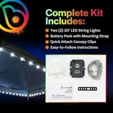 Brightz LED Canopy Lights, White - Outdoor Canopy Tent Lights for 10ft x 10ft Tents - Football Tailgate Essentials & Accessories - 40ft String Light