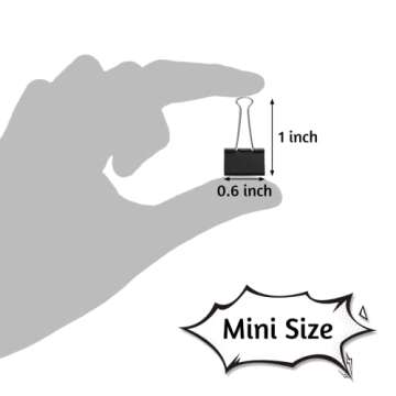 120 Pack Mini Binder Clips, Black Binder Clips, Small Paper Clips 15mm 5/8 Inch. Micro Size Office C...