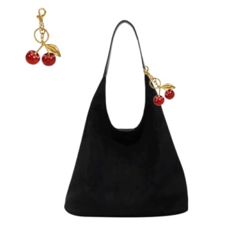 Stylish Suede Tote Bag with Charm - Spacious Vegan Leather Handbag for Women