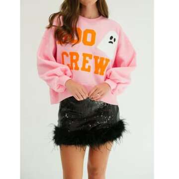 KOSUSANILL Sequin Halloween Sweatshirt for Women Sparkly Dancing Skeleton Spooky Season Ghost Crewne...