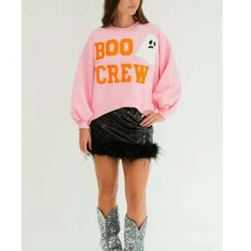 KOSUSANILL Sequin Halloween Sweatshirt for Women Sparkly Dancing Skeleton Spooky Season Ghost Crewnecks Halloween Sequin Pullover Shirt Pumpkin Sweater Top