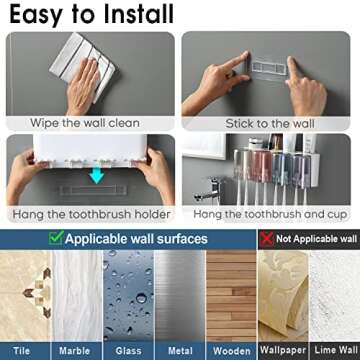 iHave Toothbrush Holders for Bathrooms, 4 Cups Candy-Colored Wall Mount Toothbrush Organizer, Perfect for Kids