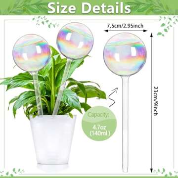 Sawowkuya 6 Pcs Plant Watering Globes, 9 Inch Iridescent Self Watering Planter Insert, Glass Plant W...