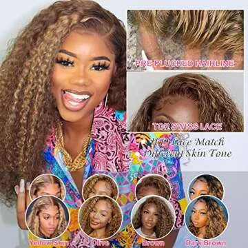 Juvid 32 Inch 13x6 Highlight Lace Front Wigs Human Hair 180 Density Curly Ombre Honey Blonde 4/27 HD Transparent Lace Front Wig for Black Women Lace Frontal Wig Human Hair Pre Plucked with Baby Hair