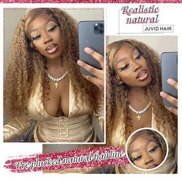 Juvid 32 Inch 13x6 Highlight Lace Front Wigs Human Hair 180 Density Curly Ombre Honey Blonde 4/27 HD Transparent Lace Front Wig for Black Women Lace Frontal Wig Human Hair Pre Plucked with Baby Hair