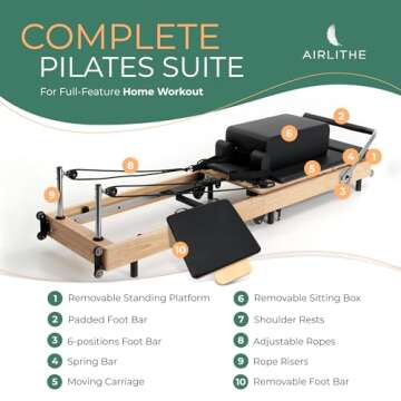 Foldable Pilates Reformer Machine. Wooden Frame Reformer Machine with Strings, Versatile Accessories...
