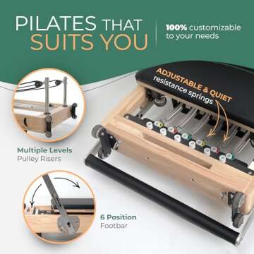 Foldable Pilates Reformer Machine. Wooden Frame Reformer Machine with Strings, Versatile Accessories & 50+ Expert-Guided Workouts. Home Equipment for Strength Training, Rehabilitation, & Flexibility