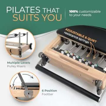 Foldable Pilates Reformer Machine. Wooden Frame Reformer Machine with Strings, Versatile Accessories & 50+ Expert-Guided Workouts. Home Equipment for Strength Training, Rehabilitation, & Flexibility