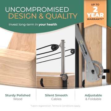 Foldable Pilates Reformer Machine. Wooden Frame Reformer Machine with Strings, Versatile Accessories & 50+ Expert-Guided Workouts. Home Equipment for Strength Training, Rehabilitation, & Flexibility