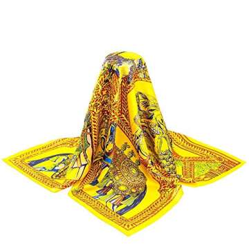 INAINI 100% Pure Silk Head Scarf for Women Fashion Mulberry Real Silk Hair Scarf Square Vintage Designer Yellow Horse (35x35) 55g 1