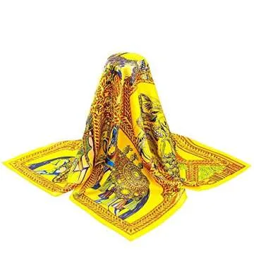 INAINI 100% Pure Silk Head Scarf for Women Fashion Mulberry Real Silk Hair Scarf Square Vintage Designer Yellow Horse (35x35) 55g 1