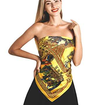 INAINI 100% Pure Silk Head Scarf for Women Fashion Mulberry Real Silk Hair Scarf Square Vintage Designer Yellow Horse (35x35) 55g 1