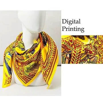 INAINI 100% Pure Silk Head Scarf for Women Fashion Mulberry Real Silk Hair Scarf Square Vintage Designer Yellow Horse (35x35) 55g 1