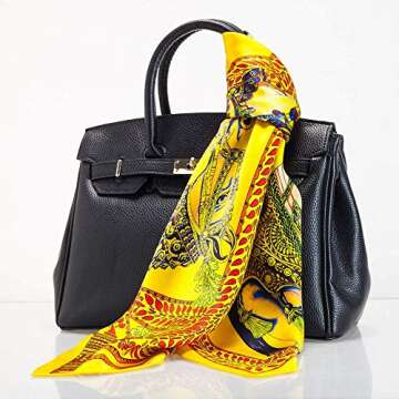 INAINI 100% Pure Silk Head Scarf for Women Fashion Mulberry Real Silk Hair Scarf Square Vintage Designer Yellow Horse (35x35) 55g 1