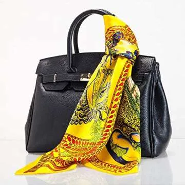 INAINI 100% Pure Silk Head Scarf for Women Fashion Mulberry Real Silk Hair Scarf Square Vintage Designer Yellow Horse (35x35) 55g 1