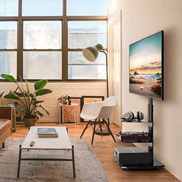 5Rcom Floor TV Stand - Adjustable Swivel Mount for 27-70 Inch TVs, Black