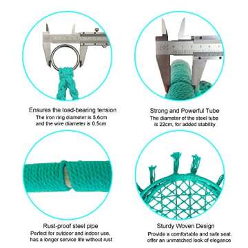 LAZZO Round Hammock Chair with Hanging kit, Hanging Knitted Mesh Cotton Rope Macrame Swing, 260 Pounds Capacity, 23.6" Seat Width,for Bedroom, Outdoors, Garden, Patio, Yard. Child, Girl, Adult (Blue)