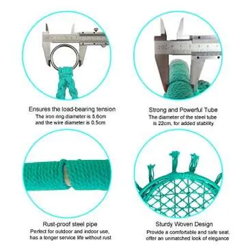 LAZZO Round Hammock Chair with Hanging kit, Hanging Knitted Mesh Cotton Rope Macrame Swing, 260 Pounds Capacity, 23.6" Seat Width,for Bedroom, Outdoors, Garden, Patio, Yard. Child, Girl, Adult (Blue)