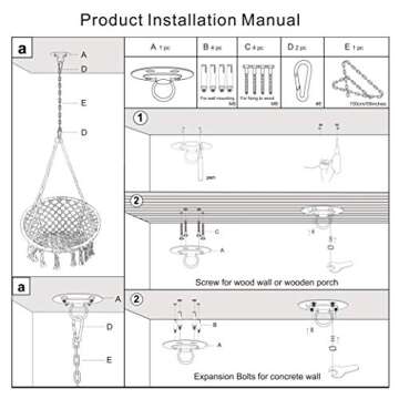 LAZZO Round Hammock Chair with Hanging kit, Hanging Knitted Mesh Cotton Rope Macrame Swing, 260 Pounds Capacity, 23.6" Seat Width,for Bedroom, Outdoors, Garden, Patio, Yard. Child, Girl, Adult (Blue)