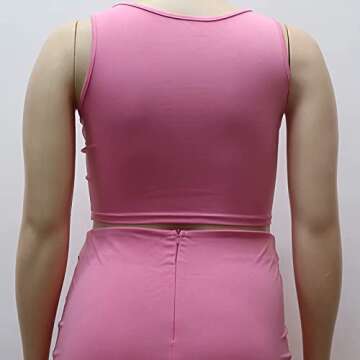 IyMoo Womens Sexy Plus Size 2 Piece Midi Dress Outfits - Sleeveless Solid Color Tank Crop Top Bodycon Skirts Set Pink 4XL