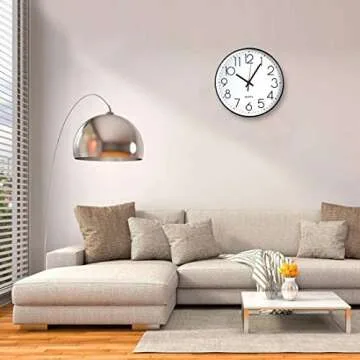 Tosnail 12 Inch Large Non Ticking Wall Clock, Round Silent Battery Operated Wall Clock for Living Room, Bathroom, Bedroom, Kitchen, Office Wall Decor - Modern Black Frame