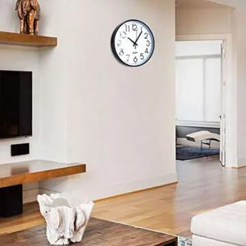 Tosnail 12 Inch Large Non Ticking Wall Clock, Round Silent Battery Operated Wall Clock for Living Room, Bathroom, Bedroom, Kitchen, Office Wall Decor - Modern Black Frame