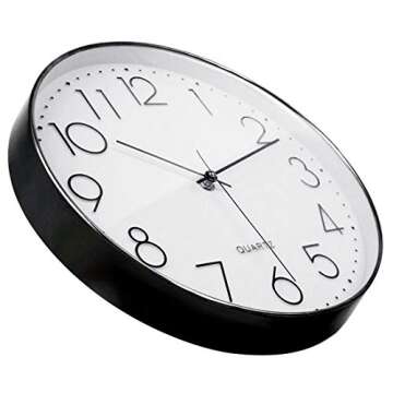 Tosnail 12 Inch Large Non Ticking Wall Clock, Round Silent Battery Operated Wall Clock for Living Room, Bathroom, Bedroom, Kitchen, Office Wall Decor - Modern Black Frame