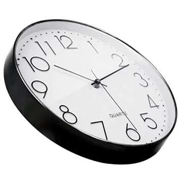 Tosnail 12 Inch Large Non Ticking Wall Clock, Round Silent Battery Operated Wall Clock for Living Room, Bathroom, Bedroom, Kitchen, Office Wall Decor - Modern Black Frame