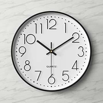 Tosnail 12 Inch Large Non Ticking Wall Clock, Round Silent Battery Operated Wall Clock for Living Room, Bathroom, Bedroom, Kitchen, Office Wall Decor - Modern Black Frame