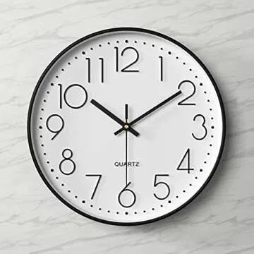 Tosnail 12 Inch Large Non Ticking Wall Clock, Round Silent Battery Operated Wall Clock for Living Room, Bathroom, Bedroom, Kitchen, Office Wall Decor - Modern Black Frame